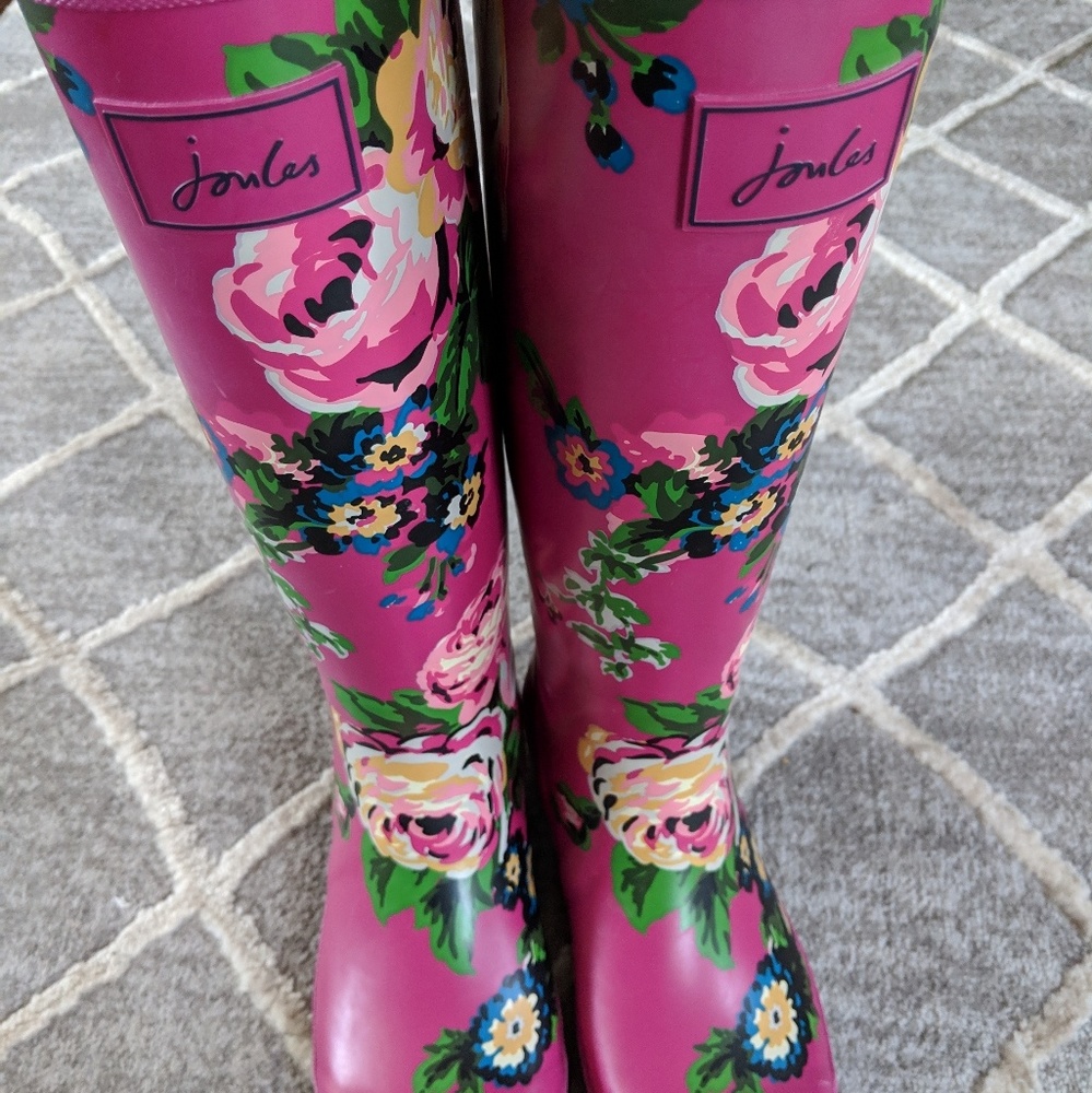 Joules Pink Flex Floral Wellie Rain Boot